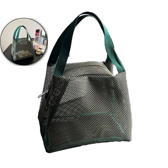 Dvruxg Sac de Lavage en Fil Maillé pour Voyage – Grande Capacité, Sac Cosmétique et de Toilette Respirant avec Fermeture Éclair – Panier de Douche Léger et Pliable pour Plage, Gym et Dortoir