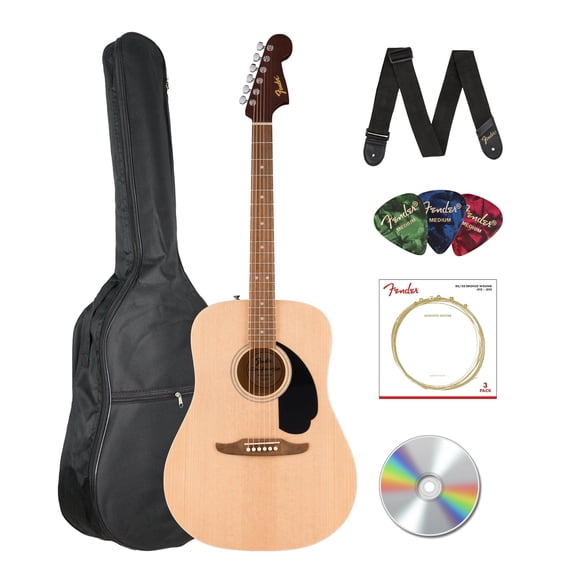 Fender Redondo Dreadnought Acoustic Guitar - Natural Bundle with Gig Bag, Strap, Strings, Picks, and Austin Bazaar Instructional Video