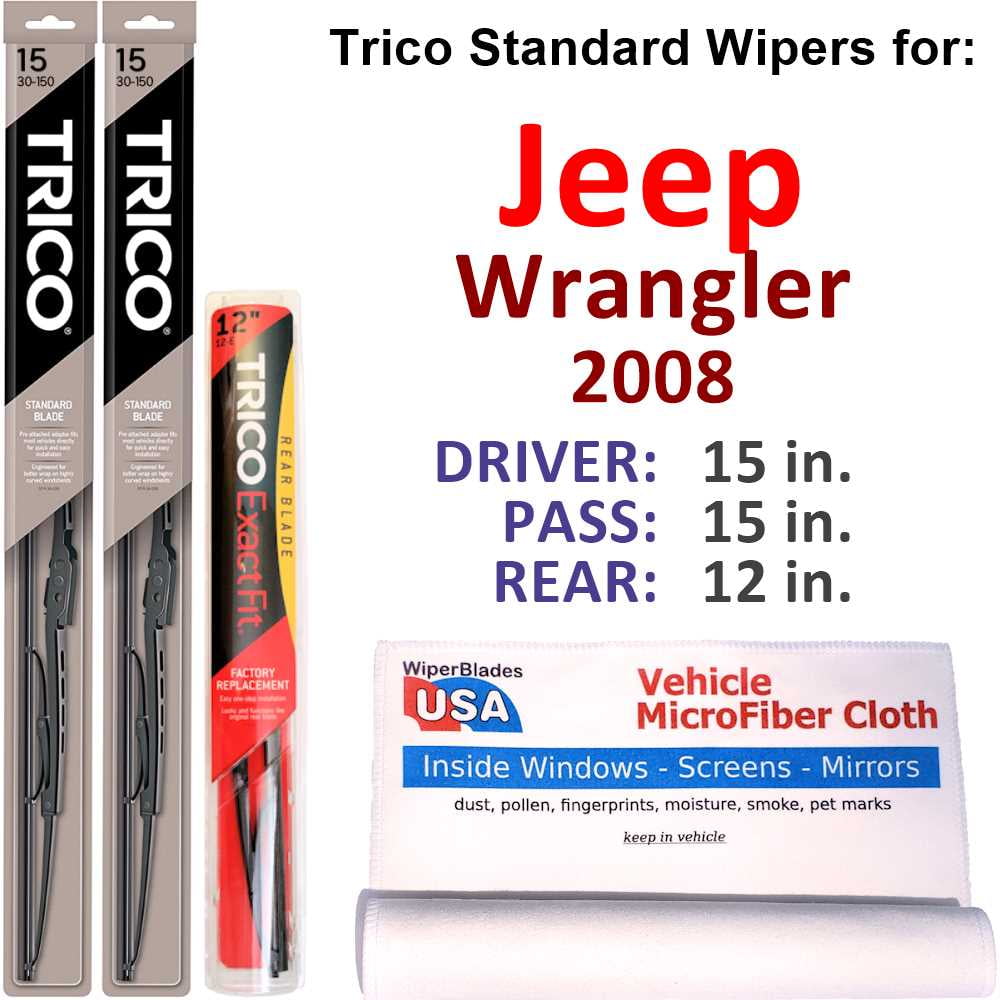 2008 Jeep Wrangler Wiper Blades (Set of 3) w/Rear Wiper 