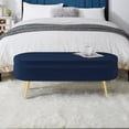 thumbnail image 4 of MIKIBAMA 43.5 Inch Dark Blue Oval Flannel Storage Ottoman Bench Golden Metal Legs for Living Room Bedroom Entryway, 4 of 8