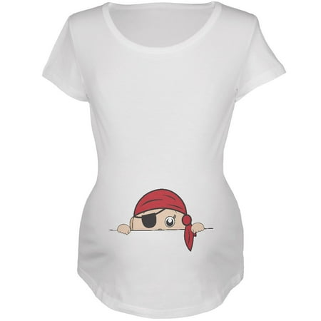 Halloween - Peeking Baby Pirate White Maternity Soft T-Shirt - 2X-Large
