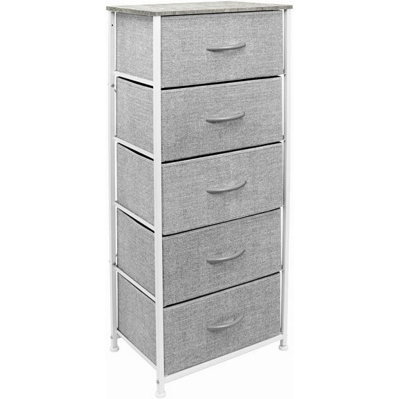 NNYYS Fabric Dresser, 5-Drawer Tall Dresser for Bedroom, Storage Dresser Organizer with Fabric Bins, Wood Top, Sturdy Steel Frame, Chest of Drawers for Closet, Hallway,Gray