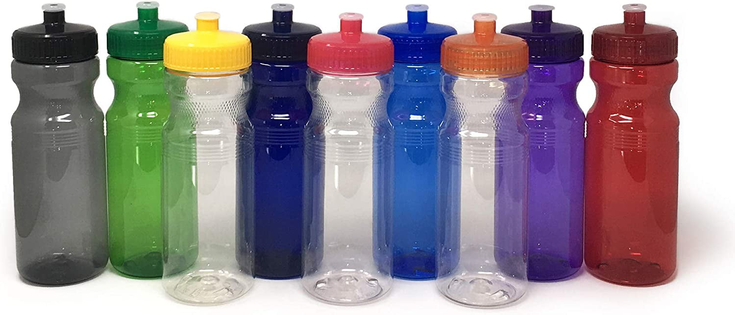 Rolling Sands BPA-Free 24 Ounce Clear/Rainbow Water Bottles, Bulk 30 Pack,  Made in USA