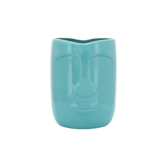 Sagebrook Home Ceramic 6" Face Vase, Turquiose