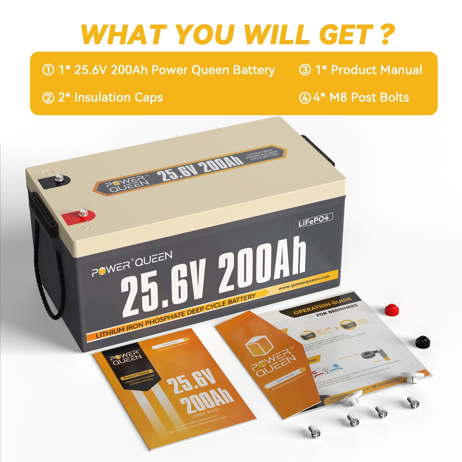Power Queen Lithium Iron Phosphate 24V 200Ah 5120Wh Energy LiFePO4 Battery Deep Cycle For Solar Off grid
