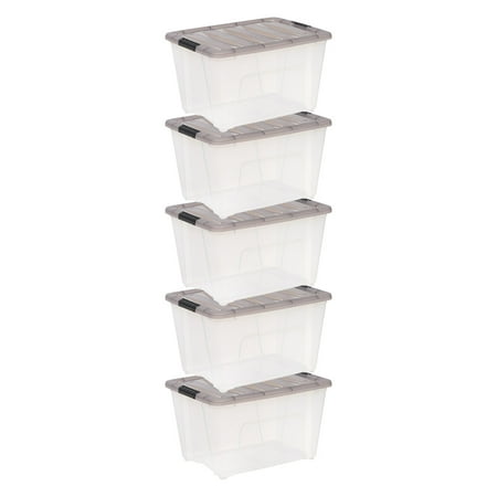 IRIS USA 53 Qt. Plastic Storage Bins with Lids, Clear, Latching, Stackable, Totes 5Pk