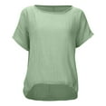 thumbnail image 1 of Women’s Soft Loose Fit Short Sleeve Linen Blouse - High Low Hem Design, Casual Comfortable Top, Solid Color Options, 1 of 5