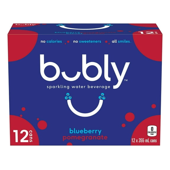 Bubly Blueberry Pomegranate Sparkling Water Beverage, 12x355ml cans, 4.26L/144 oz