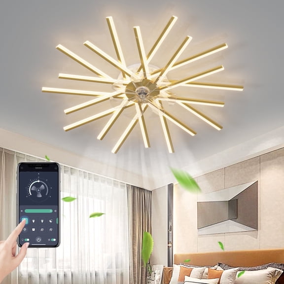 Eowynic 45-Inch Modern Ceiling Fan with Light, APP/Remote Control, Dimmable LED, 6 Speeds, DC Motor, Gold