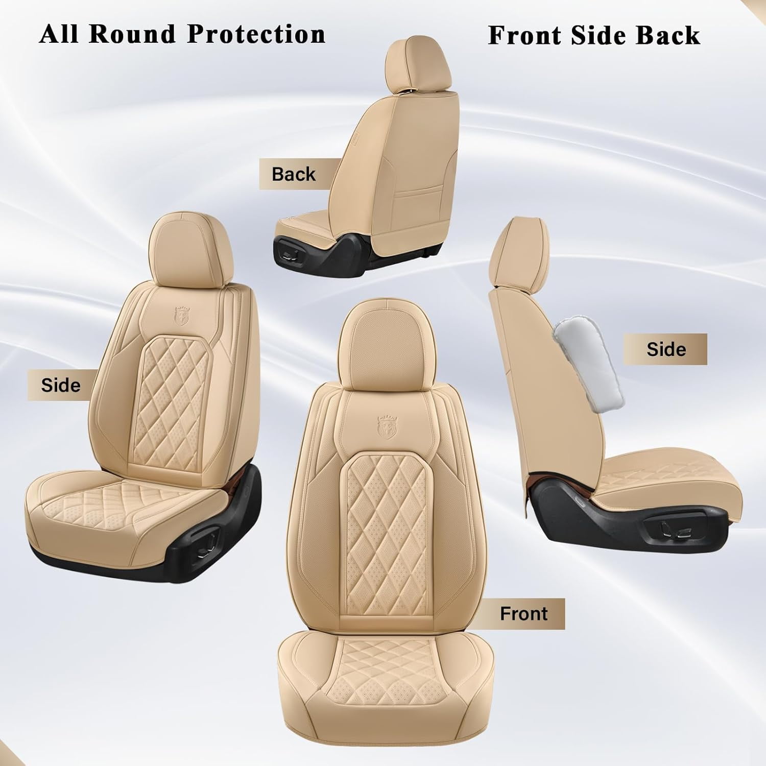 Coverado Front Car Seat Covers, Waterproof Premium Leather Seat Cushions, 6 Pieces Auto Interior Protectors Universal Fit Most Cars, Suvs, Pickup Trucks, Beige