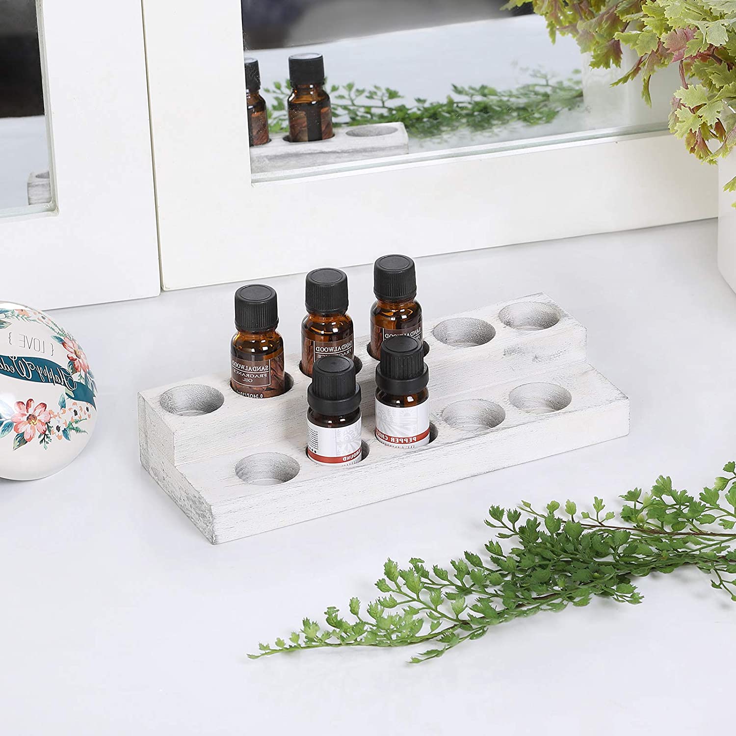 Oumilen 2pieces 2-Tier Wooden Essential Oils Display Holder, White