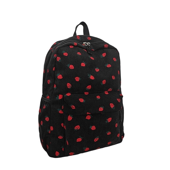 Lumtrix Backpack for Womens Teens 17 Inch Cute Corduroy Bookbag, Strawberry Print Backpack Black