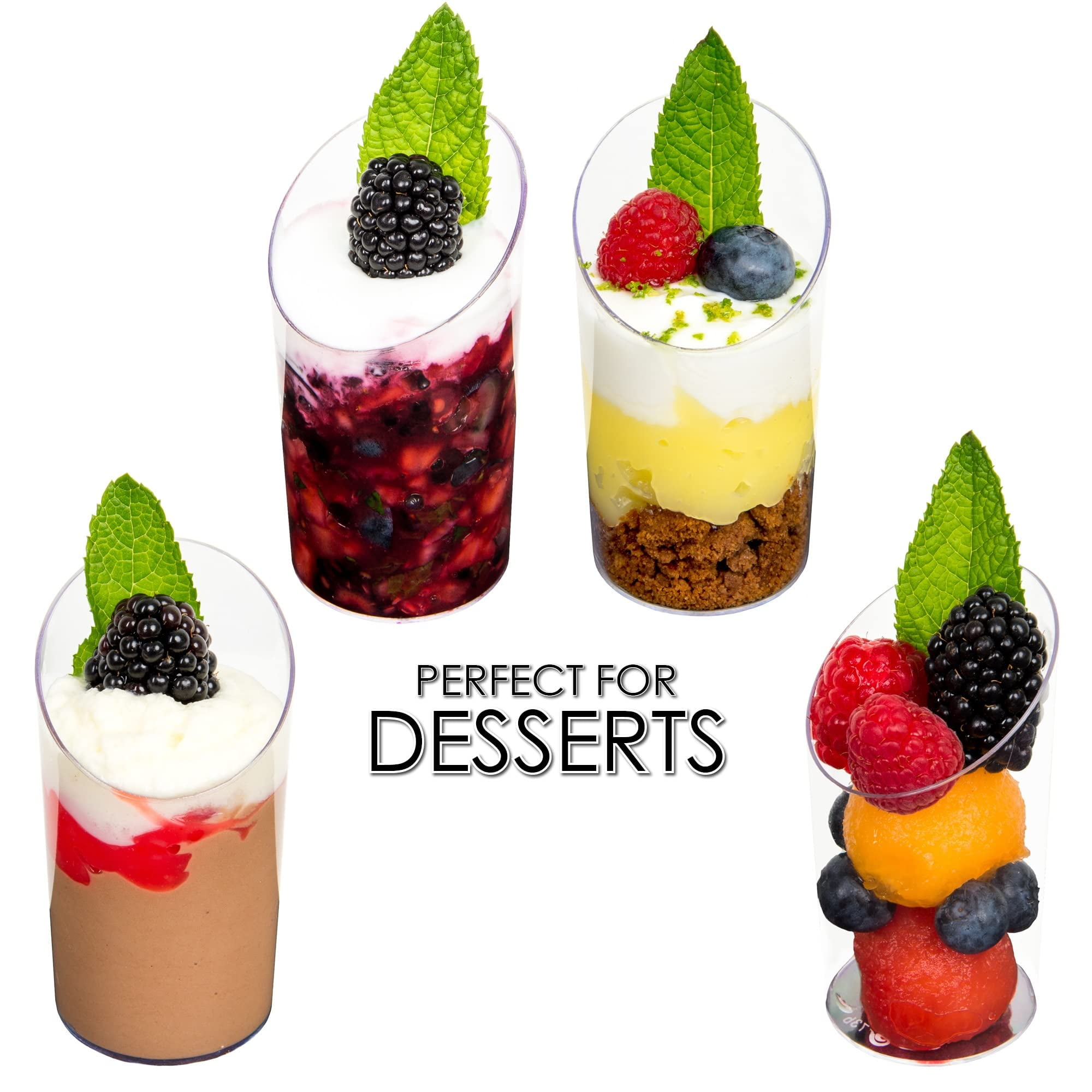 DLux™ Mini Dessert Cups Lids, Appetizer Bowls [Clear Plastic, 5 oz, Sq