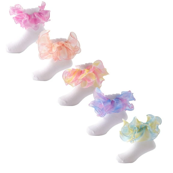 XEGLSBU 5 pack Girls Socks 4-6 Years Toddler Socks Floor Socks Lace Socks with Ripple and Ruffle Socks for Toddler Girls Girls Socks White Size L
