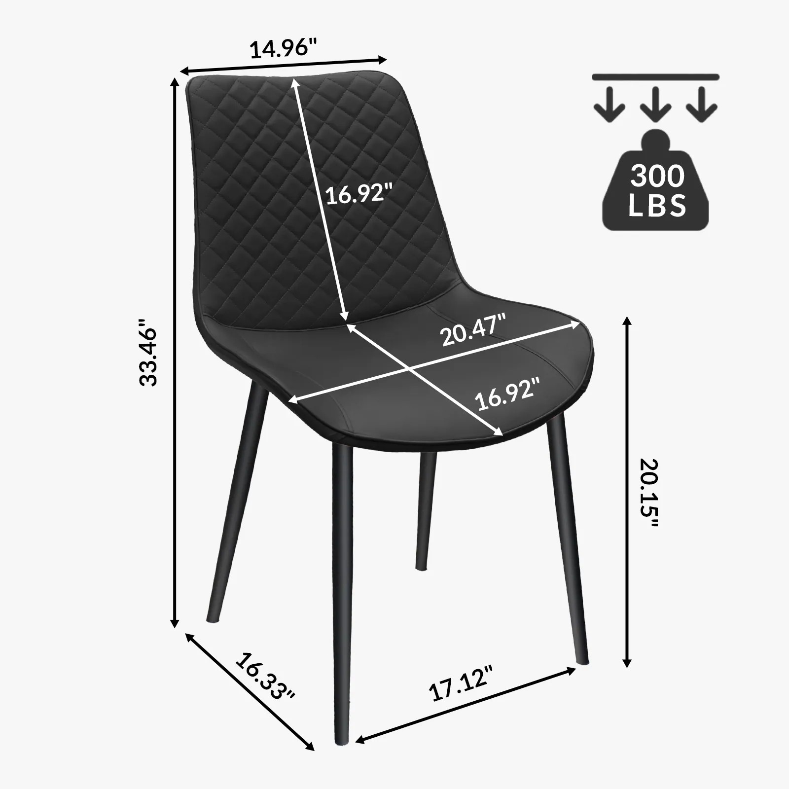 Aukfa Dining Chairs Set of 4, Upholstered Faux Leather Side Chairs with Metal Legs for Kitchen, Restaurant, Living, Black