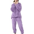 thumbnail image 1 of Chbgutlmr Pyjama pour Femmes Ensemble Hiver en Molleton Col à Revers Col en V Chandail à Enfiler Pantalon Duveteux Ample Chaud Confortable Ensemble de Pyjamas 2 Pcs, 1 of 7