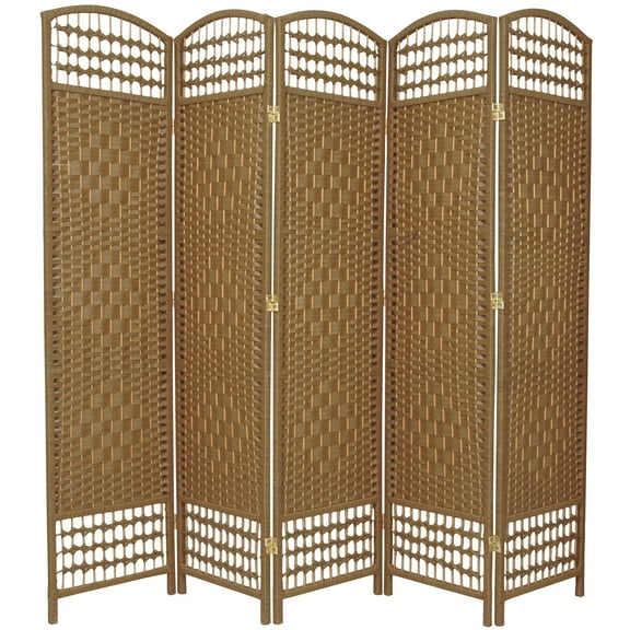 5 1/2 ft. Tall Faux Rattan Fiber Weave Privacy Screen Room Divider - Natural - 5 Panel