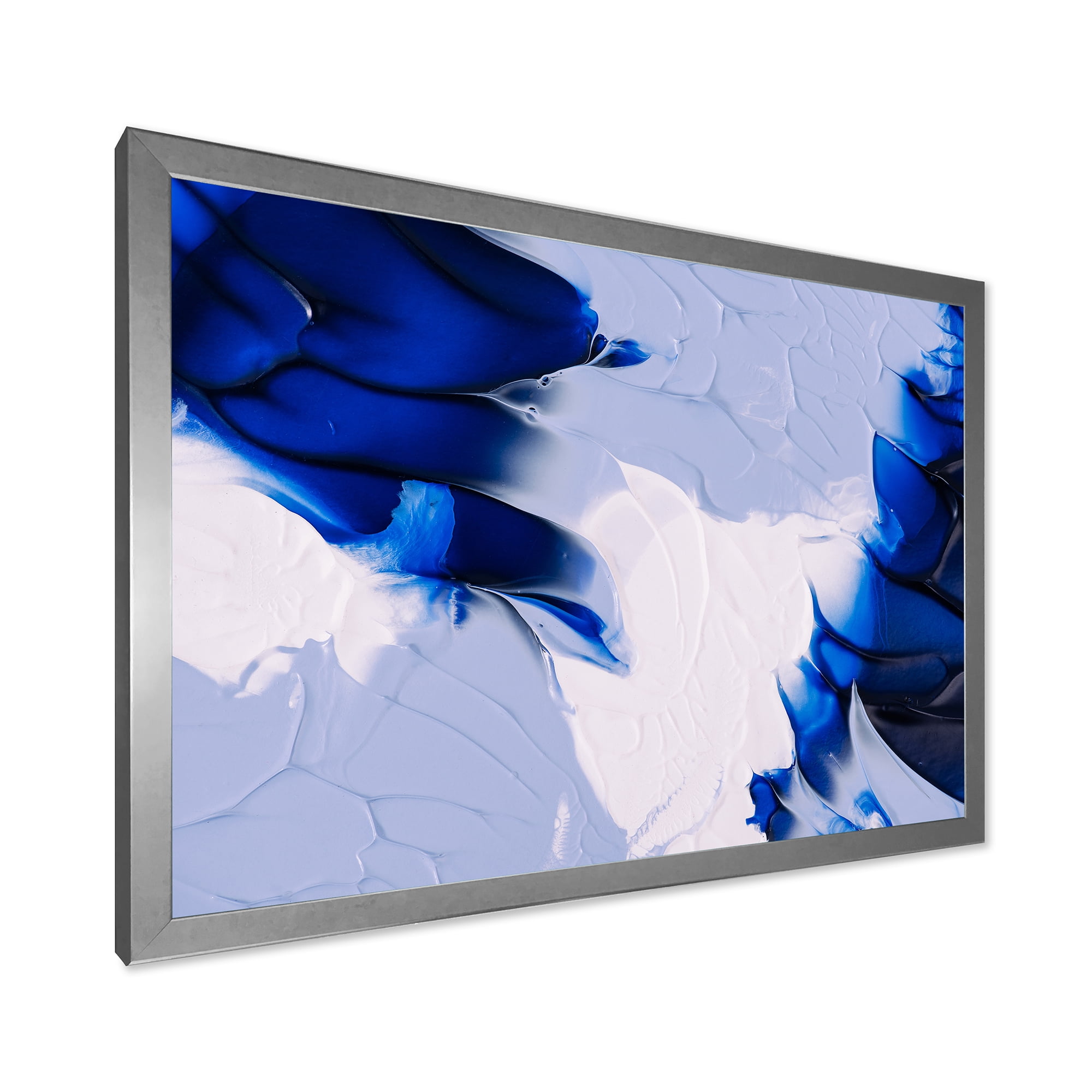 Designart 'Abstract White and Blue Grey Waves' Modern Framed Art Print