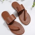 thumbnail image 4 of CQONEPT Flat Clip Toe for Womens Flat Sandals Dressy Summer Square Open Toe Sandals Flats Ankle Strap Comfortable Slip On Slide Sandals Fashion Shoes Size 8.5 Brown, 4 of 8