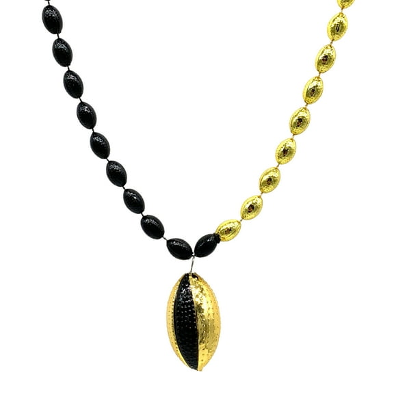 33" Black and Gold Sectioned Football Necklace with Football Pendant
