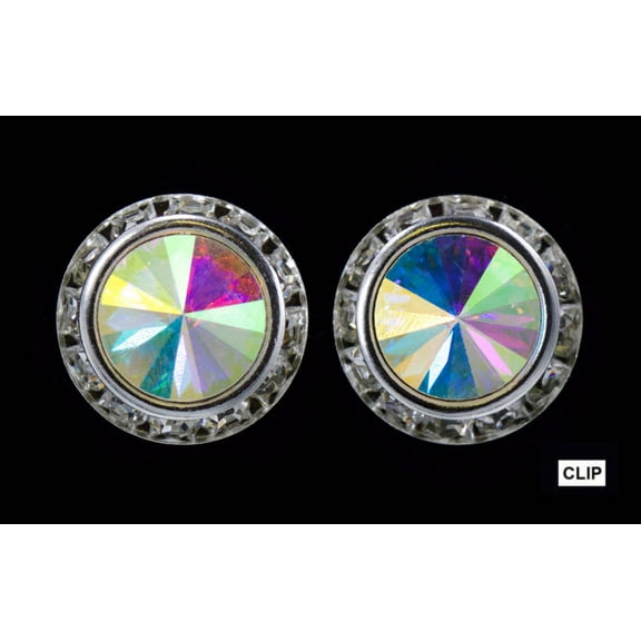 #12537 AB 16mm Rondel with Rivoli Button Earrings - Clip