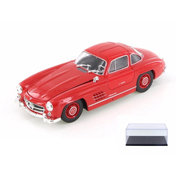 Diecast Car & Display Case Package - Mercedes-Benz 300SL, Red - Welly 24064/4D - 1/24 Scale Diecast Model Toy Car w/Display Case