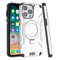 thumbnail image 3 of For Apple iPhone 15 Plus (6.7") Brushed Armor Rugged Hybrid with Invisible Magnetic Circle Kickstand Shockproof Hard PC Protective Cover ,Xpm Phone Case [ SIlver ], 3 of 5