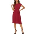 thumbnail image 2 of INSPIRE CHIC Robe Plissée pour Femme Col Ras du Cou Sans Manches Taille à Nouer Robes Trapèze TG Rouge, 2 of 6