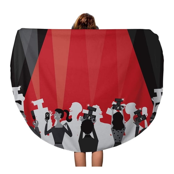 SIDONKU 60 inch Round Beach Towel Blanket Hollywood Movie Award Party Plenty of Room for Your Travel Circle Circular Towels Mat Tapestry Beach Throw