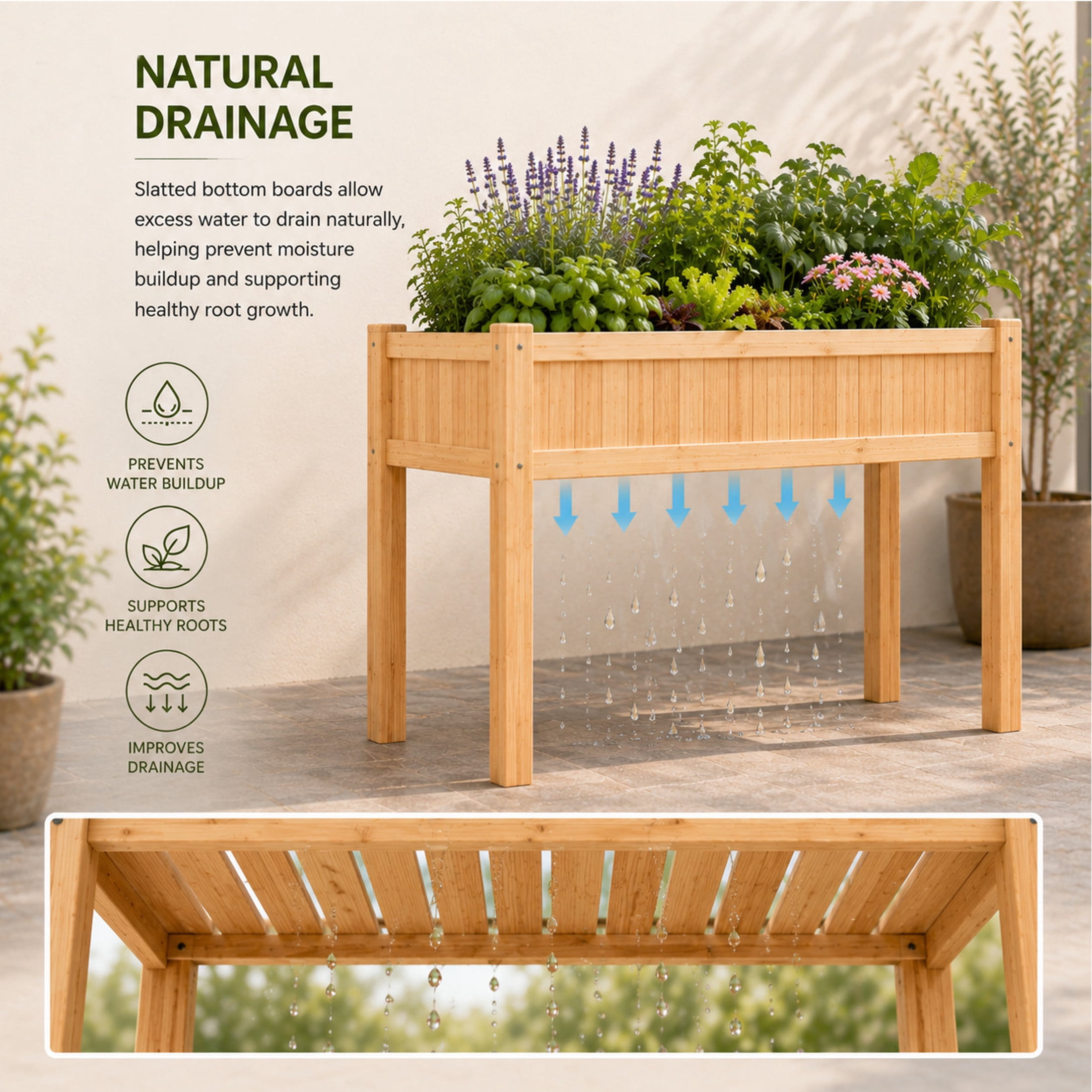 Timber Valley Elevated Cedar Raised Garden Bed, 48" x 24" x 32", Strong Mortise and Tenon Structure, Wooden Planter Box with Liner for Vegetables, Herbs & Flowers