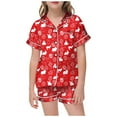 thumbnail image 3 of Girl Easter Pajamas Size 8 Easter Bunny Print Silk Button-Down Nightwear Sleepwear Easter Day Gift Sleepwear,120(4-5 Years),X2-Red, 3 of 5