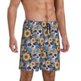 thumbnail image 2 of Kdxio Skull daisy yellow blue Print Mens Sleep Shorts Bottoms Soft Comfy Pajama Wear Pants with Drawstring Pockets, 2 of 5