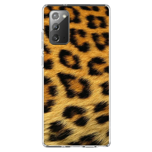 DistinctInk Clear Shockproof Hybrid Case for Samsung Galaxy Note 20 (6.7" Screen) - TPU Bumper, Acrylic Back, Tempered Glass Screen Protector - Brown Black Leopard Fur Skin Print