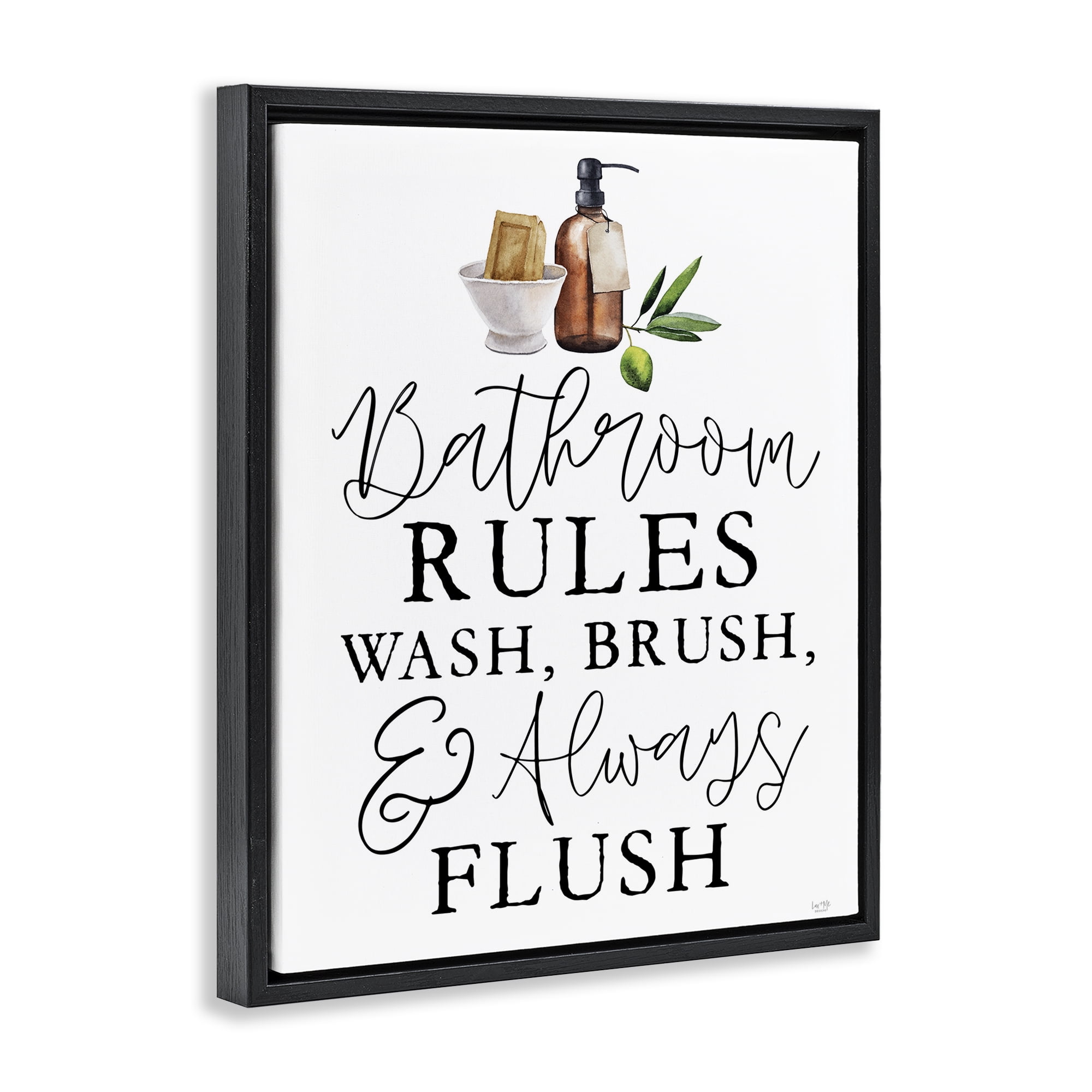 Stupell Industries Wash Brush & Always Flush Black Framed Floater Canvas Wall Art, design by Lux + Me Designs