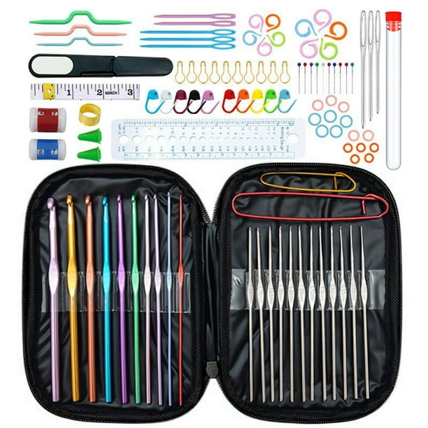 Juego de 100 piezas de crochet de alúmina de color, juego completo de una sola cabeza, herramientas de tejido de crochet para bricolaje, bolsa de material