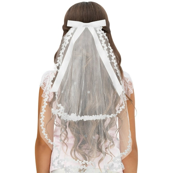 NICEXMAS Flower Girls Multi Layered Veil Crown White Tulle Hair Accessory for Wedding and Party 1Pcs 18Inch