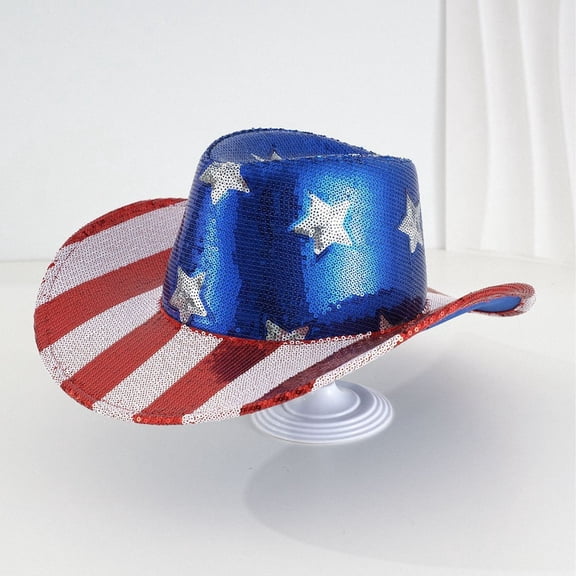 Red White And Blue Cowboy Hat,2025 New 4th of July American Flag Cowboy Hat for Women Men,Red White and Blue Western Cowgirl Hat for Independence Day(1pc 15*11*5in)from QiwagFerng