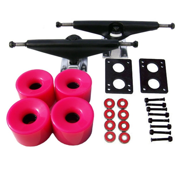 LONGBOARD Skateboard BLACK TRUCKS 70mm PINK WHEEL Pack
