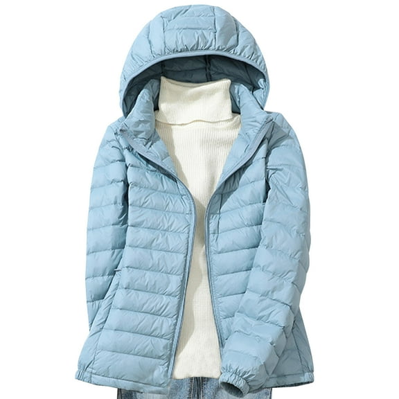 Women Down Jacket Lightweight ,Quilted Jackets for Women Long Sleeve Zip Up Jacket Coat Loose Fit Puffer Jackets Winter Warm Outwear with Pockets Light Blue XXXXL