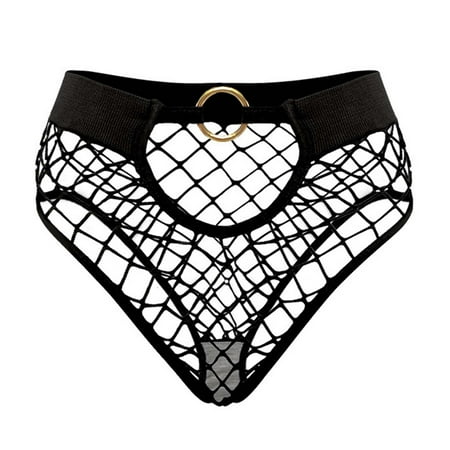 UFOUND Women Seamless Hollow Out Fishnet Panties Mid Waist Sexy Breathable Underwear With Snap Closure Lingerie Chemise Nightwear Breathable Intimate