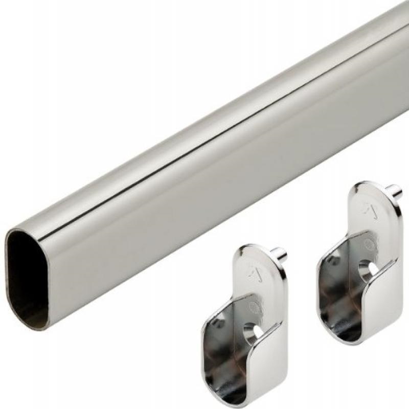 30" Polished Chrome Closet Rod W/ End Supports