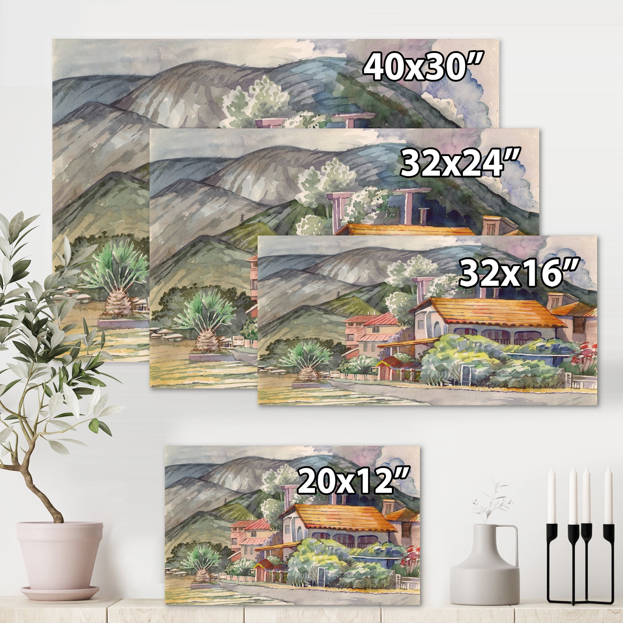Greek Mountains Landscape Off The Coast Of The Aegean Sea 12 in x 8 in Painting Canvas Art Print, by Designart