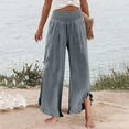thumbnail image 5 of PMVFHDE Women's Flowy Wide Leg Beach Pants Ruffle Hem Lightweight Comfortable Summer Palazzo Trousers Blue，XXL, 5 of 5