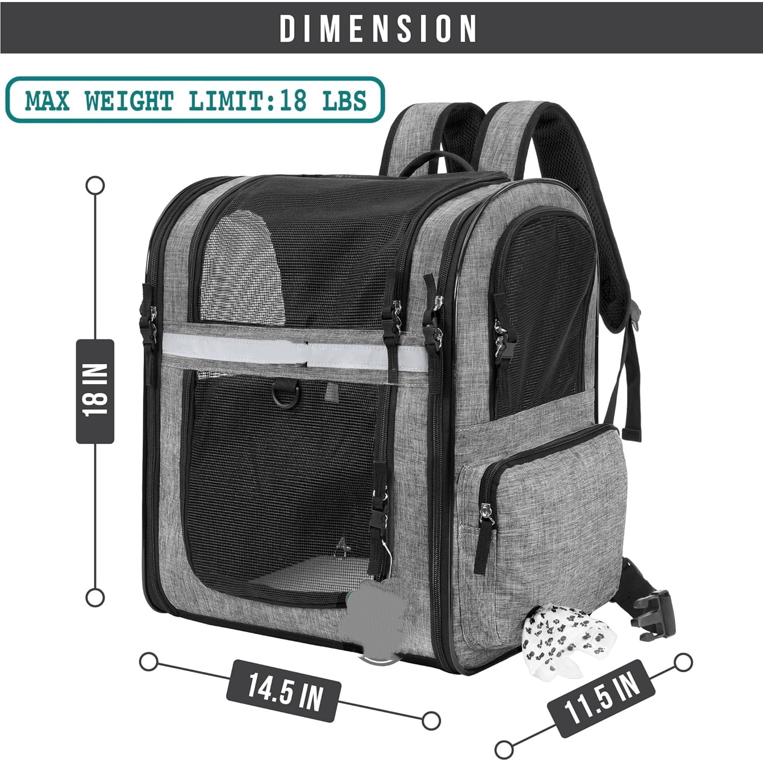 Dog Backpack Carrier for Small Large Cat, Pet, Puppies, Ventilated Pet Hiking Backpack Travel Bag,