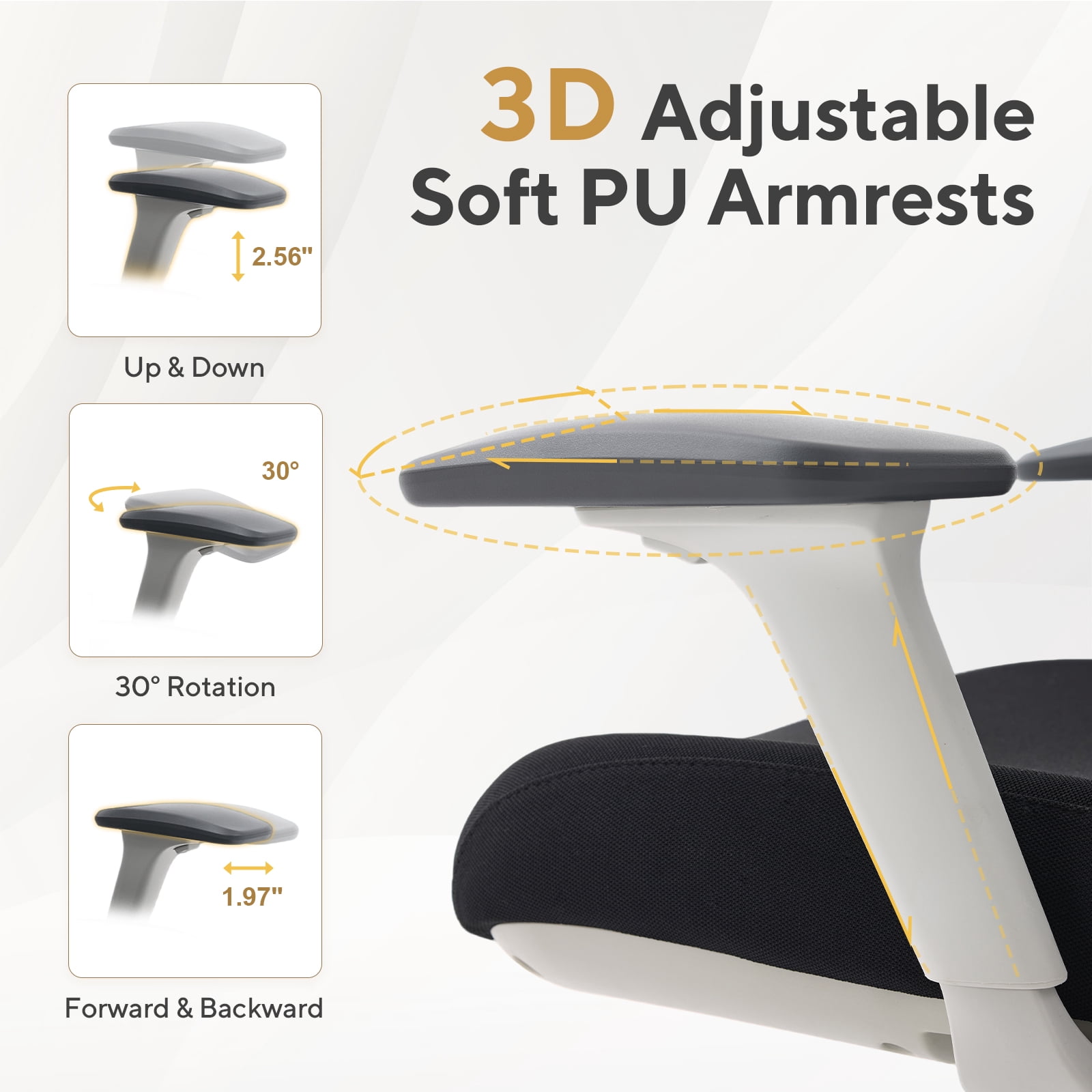 Nouhaus Apertura Ergonomic High Back Office Chair, Mesh Desk Chair with 3D Armrests and Dynamic Lumbar Support, Gray