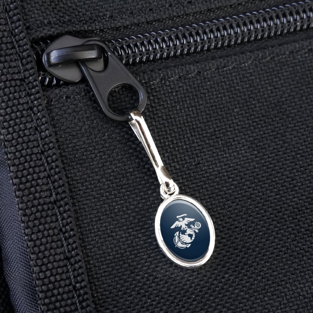 Marine Corps USMC White Eagle Globe Anchor on Blue Officially Licensed Antiqued Oval Charm Clothes Purse Suitcase Backpack Zipper Pull Aid - image 3 of 4
