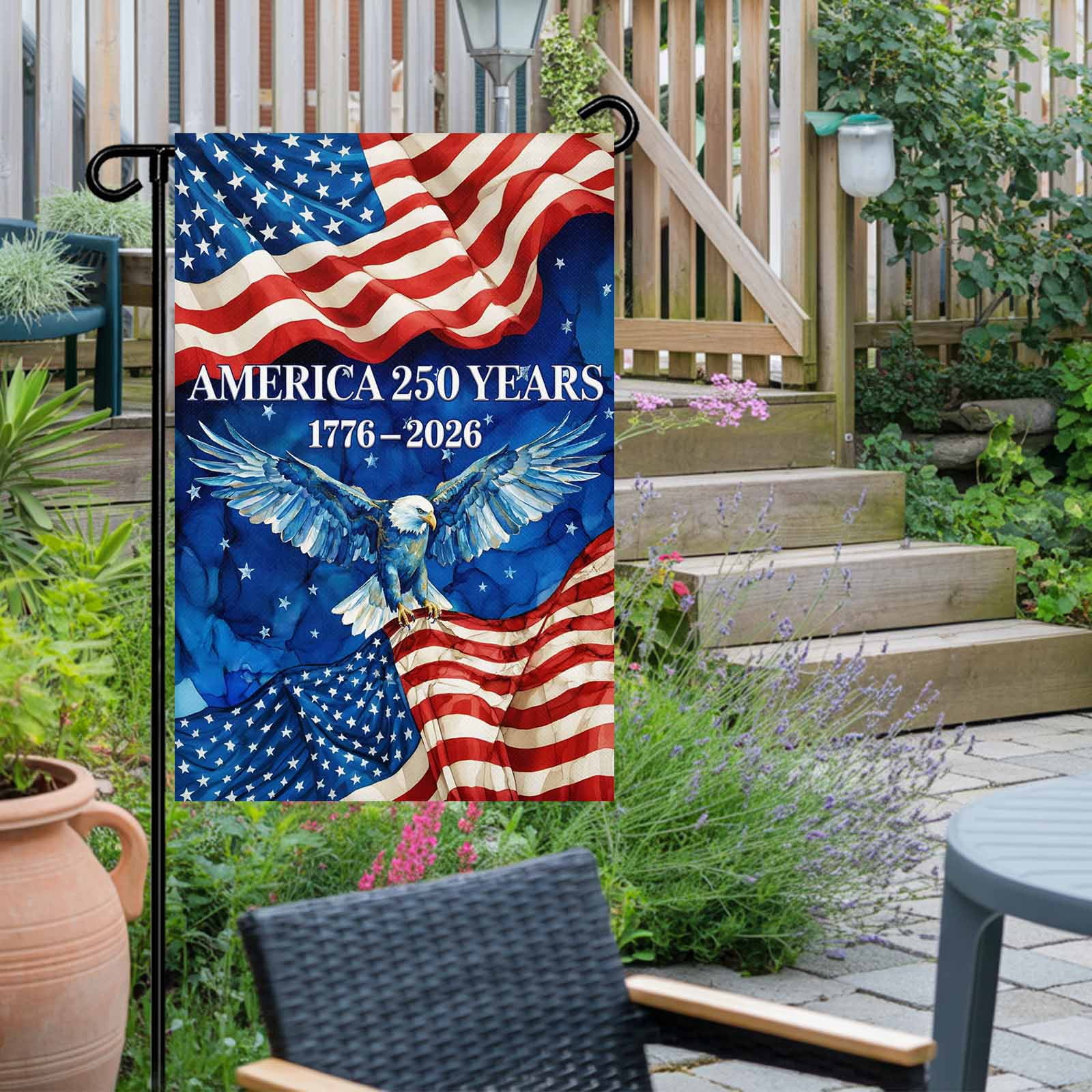 4th of July Garden Flags America 250 Years Garden Flag Double Sided Welcome Flag Majestic Eagle USA Flag Independence Day Yard Flags for Outdoor Lawn Porch Memorial Day Holiday Decor 28x40 Inch