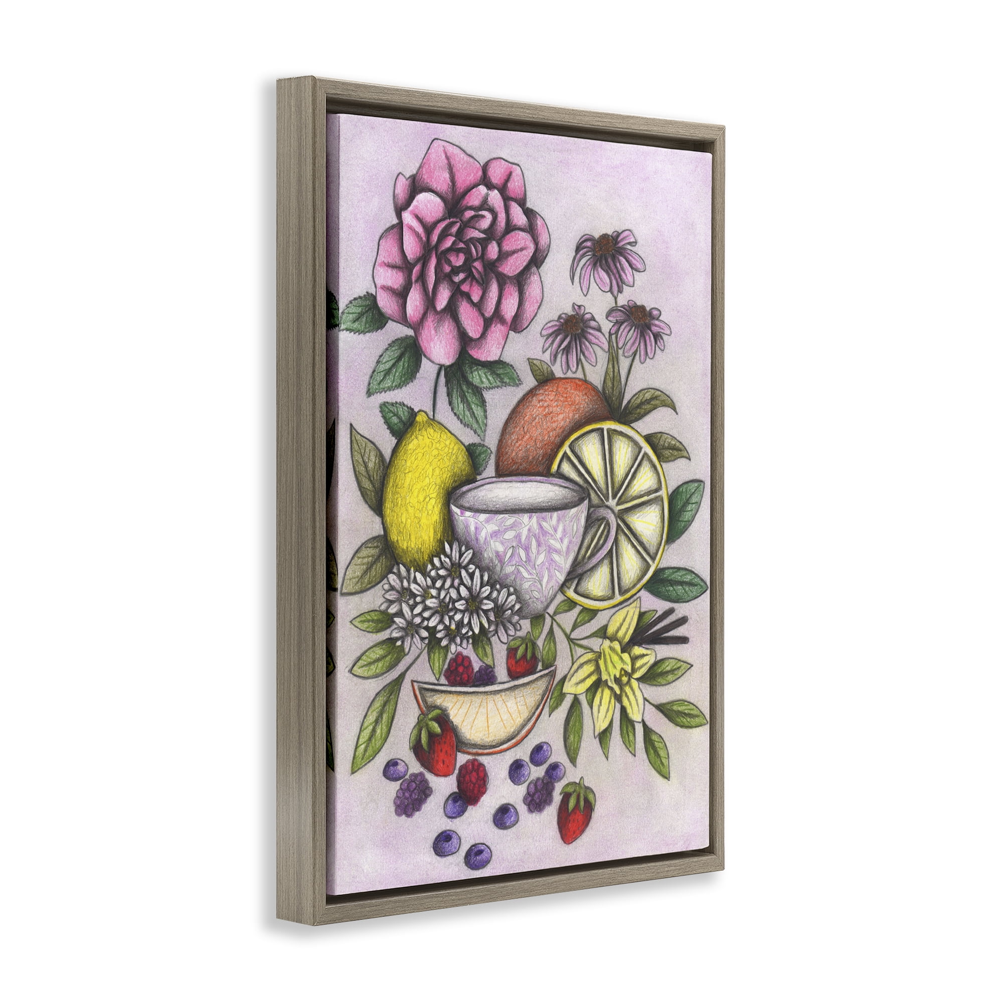 Rococo Tea with Fruits Brown Framed Floater Canvas Wall Art, design by Cecilia Battaini