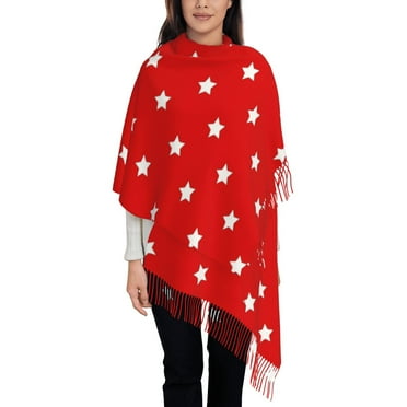 ZNDUO Red Stars Patriotic Pattern Pashmina Shawls，Wraps Winter Warm Soft Scarf for Women