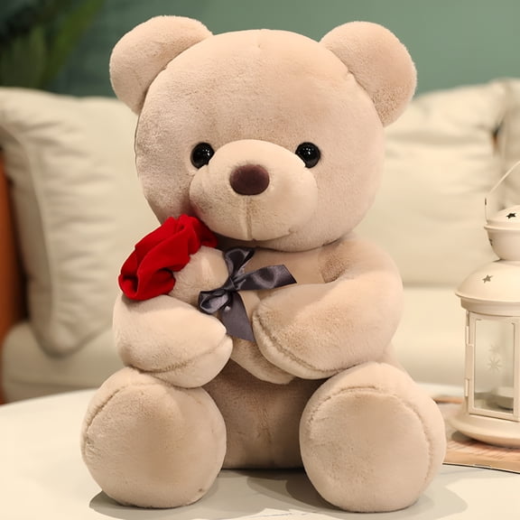 BESTSKY Stuffed Teddy Bears Toys,Valentines Day Gift Plush Toy Rose Bear Large Cuddly Doll Girl,Great Gift for Your Loved One(9.06In,Brown)